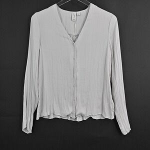Joie Crinkle V Neck Blouse Womens Size XS Gray Button Long Sleeve Top Capsule